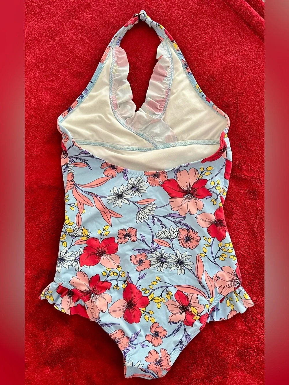 Garnet Hill Kids Floral One Piece Swimsuit Size 8 Halter Ruffle